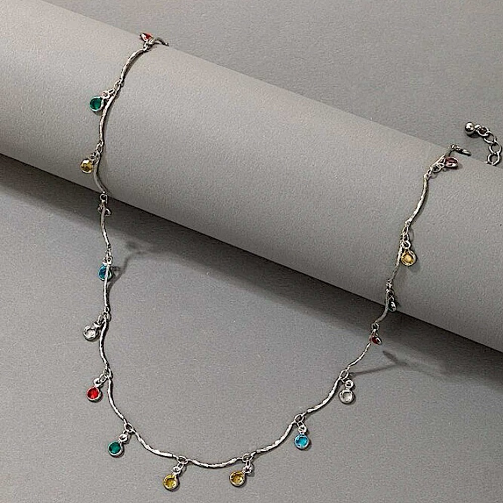 Sterling Silver Plated Gemstone Drop Necklace - Picture 2 of 9